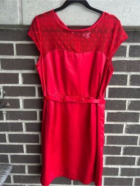 Kate Young for Target Red Dress with Polka Mesh Yoke and Slim Bow Belt/ Size 14